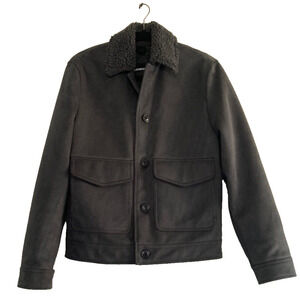 Express Barn Coat Gray Faux Suede Womens‎ XS Workwear Chore Sherpa Lined Cozy